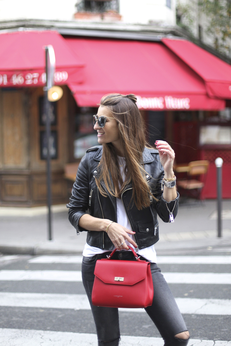 15, bartabac, blog, blogger, fashion, red, jeans, perfecto jacket, paris